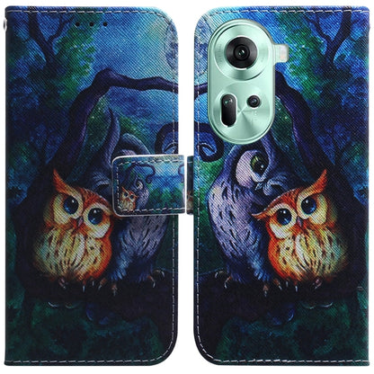 For OPPO Reno11 Global Coloured Drawing Flip Leather Phone Case(Oil Painting Owl) - OPPO Cases by buy2fix | Online Shopping UK | buy2fix