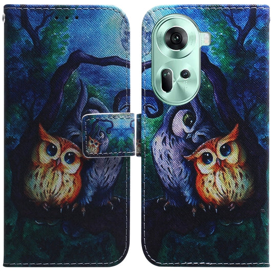 For OPPO Reno11 Global Coloured Drawing Flip Leather Phone Case(Oil Painting Owl) - OPPO Cases by buy2fix | Online Shopping UK | buy2fix