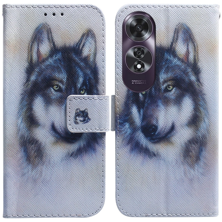 For OPPO A60 4G Coloured Drawing Flip Leather Phone Case(White Wolf) by buy2fix