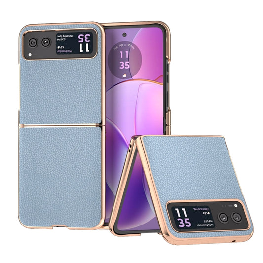 For Motorola Razr 40 Genuine Leather Mino Series Nano Plating Phone Case(Blue) - Motorola Cases by buy2fix | Online Shopping UK | buy2fix