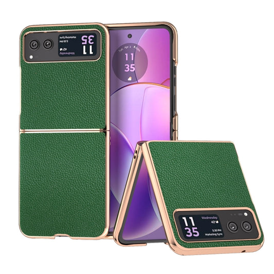 For Motorola Razr 40 Genuine Leather Mino Series Nano Plating Phone Case(Green) - Motorola Cases by buy2fix | Online Shopping UK | buy2fix
