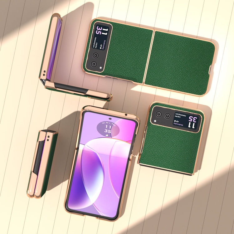 For Motorola Razr 40 Genuine Leather Mino Series Nano Plating Phone Case(Green) - Motorola Cases by buy2fix | Online Shopping UK | buy2fix