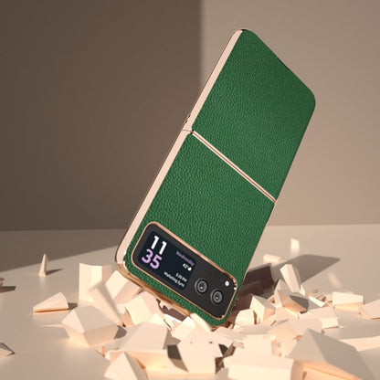 For Motorola Razr 40 Genuine Leather Mino Series Nano Plating Phone Case(Green) - Motorola Cases by buy2fix | Online Shopping UK | buy2fix