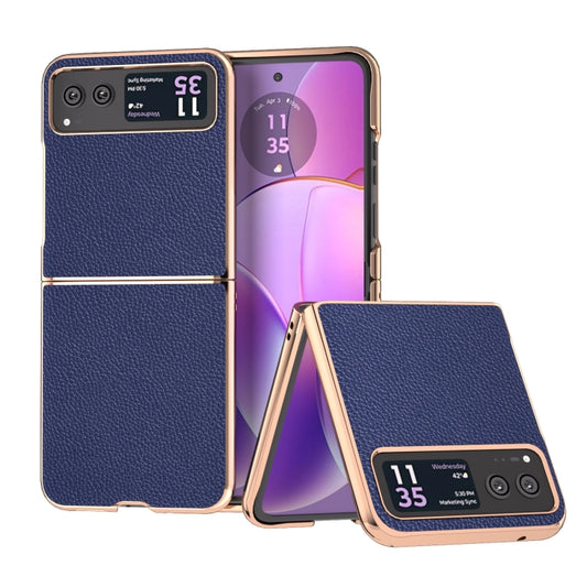 For Motorola Razr 40 Genuine Leather Mino Series Nano Plating Phone Case(Royal Blue) - Motorola Cases by buy2fix | Online Shopping UK | buy2fix