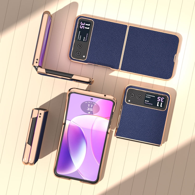 For Motorola Razr 40 Genuine Leather Mino Series Nano Plating Phone Case(Royal Blue) - Motorola Cases by buy2fix | Online Shopping UK | buy2fix