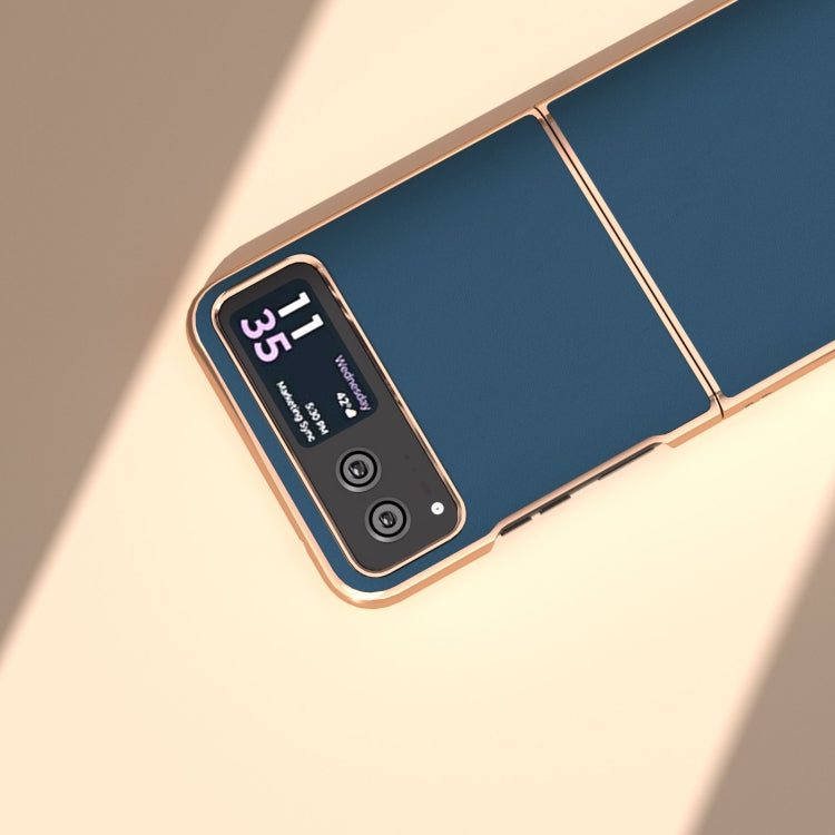 For Motorola Razr 40 Genuine Leather Silk Series Nano Plating Phone Case(Blue) by buy2fix