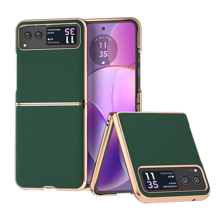 For Motorola Razr 40 Genuine Leather Silk Series Nano Plating Phone Case(Dark Green) - Motorola Cases by buy2fix | Online Shopping UK | buy2fix