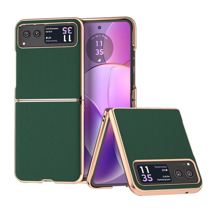 For Motorola Razr 40 Genuine Leather Silk Series Nano Plating Phone Case(Dark Green) - Motorola Cases by buy2fix | Online Shopping UK | buy2fix