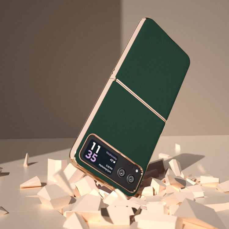 For Motorola Razr 40 Genuine Leather Silk Series Nano Plating Phone Case(Dark Green) - Motorola Cases by buy2fix | Online Shopping UK | buy2fix