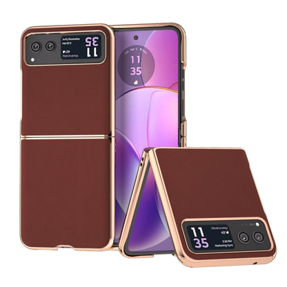 For Motorola Razr 40 Genuine Leather Silk Series Nano Plating Phone Case(Coffee) - Motorola Cases by buy2fix | Online Shopping UK | buy2fix
