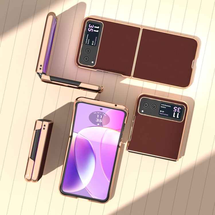 For Motorola Razr 40 Genuine Leather Silk Series Nano Plating Phone Case(Coffee) - Motorola Cases by buy2fix | Online Shopping UK | buy2fix