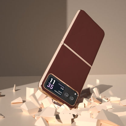 For Motorola Razr 40 Genuine Leather Silk Series Nano Plating Phone Case(Coffee) - Motorola Cases by buy2fix | Online Shopping UK | buy2fix