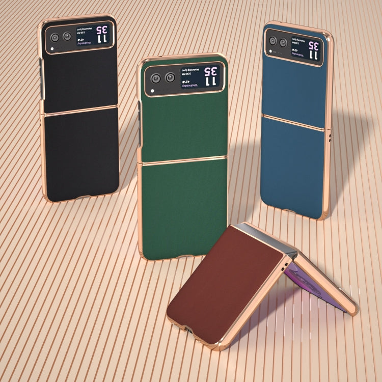 For Motorola Razr 40 Genuine Leather Silk Series Nano Plating Phone Case(Coffee) - Motorola Cases by buy2fix | Online Shopping UK | buy2fix