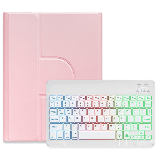 For iPad 10th Gen 10.9 2022 Three-color Backlight White 360 Degree Rotatable Bluetooth Keyboard Leather Case(Pink)