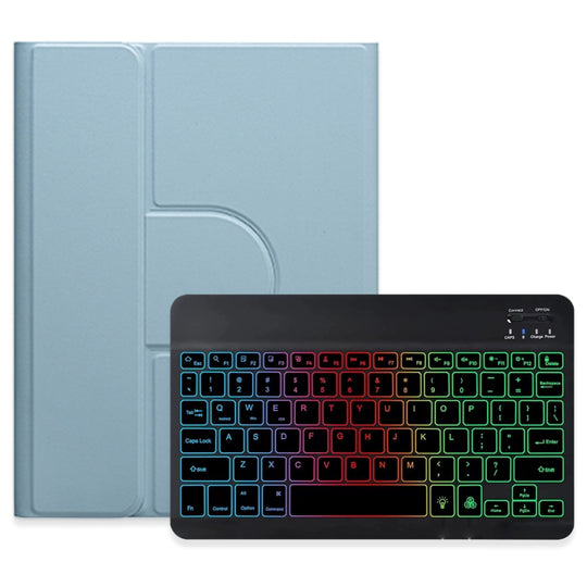 For iPad 10th Gen 10.9 2022 Three-color Backlight Black 360 Degree Rotatable Bluetooth Keyboard Leather Case(Mist Blue)