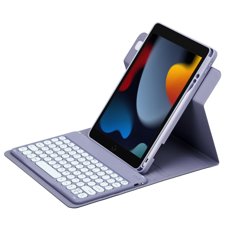 For iPad 10.2 2021 / Air 2019 Round Button 360 Degree Rotatable Bluetooth Keyboard Leather Case(Lavender Purple) - Universal by buy2fix | Online Shopping UK | buy2fix