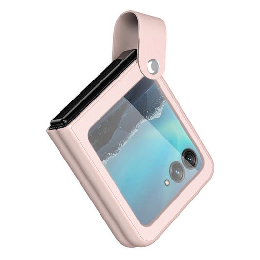 For Motorola Razr 40 Ultra Hand Strap Type Leather Phone Case(Pink) - Motorola Cases by buy2fix | Online Shopping UK | buy2fix