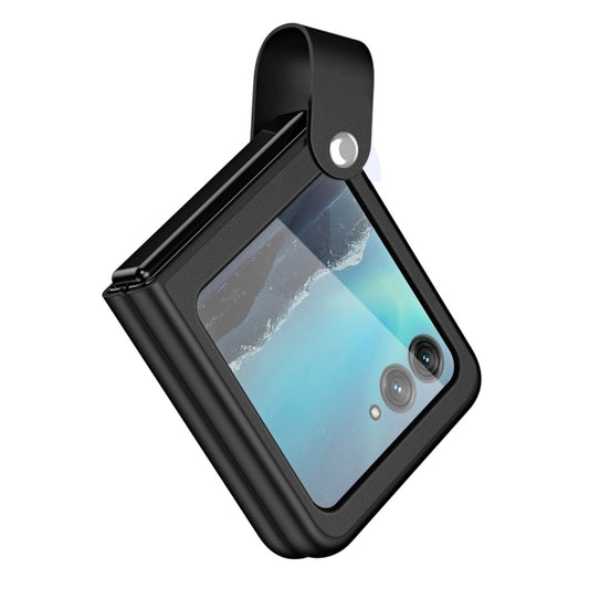 For Motorola Razr 40 Ultra Hand Strap Type Leather Phone Case(Black) - Motorola Cases by buy2fix | Online Shopping UK | buy2fix