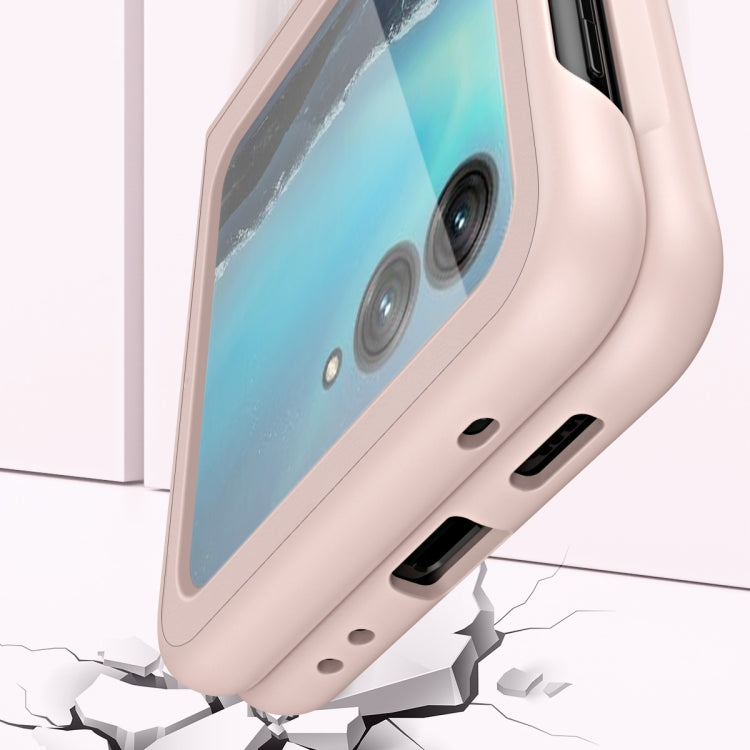 For Motorola Razr 40 Ultra Hand Strap Type Leather Phone Case(Pink) - Motorola Cases by buy2fix | Online Shopping UK | buy2fix