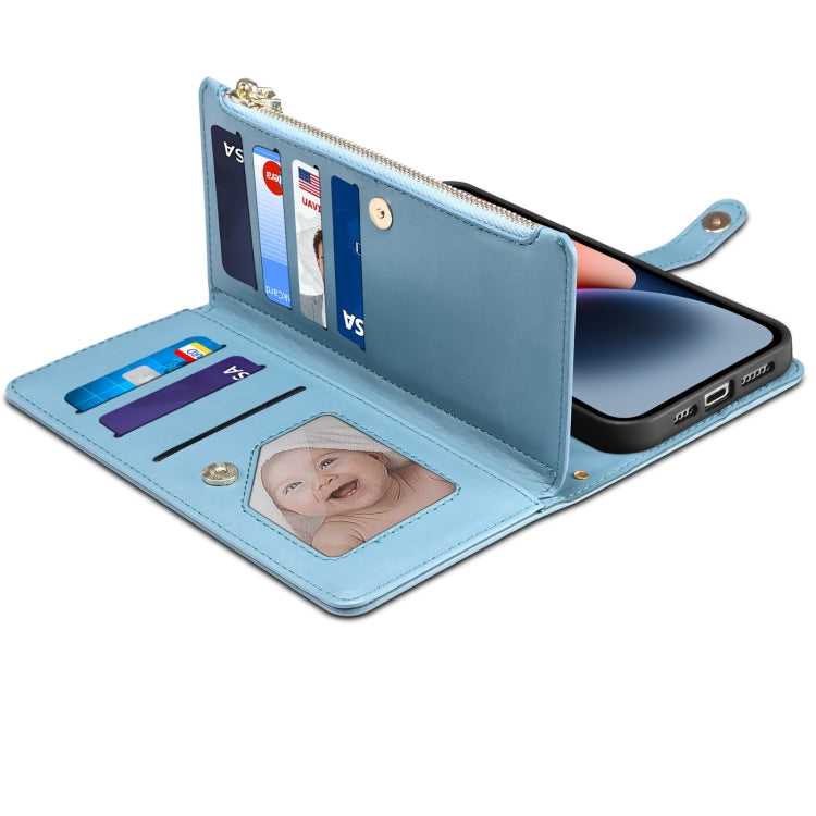 For iPhone 15 Plus ESEBLE Star Series Lanyard Zipper Wallet RFID Leather Case(Blue) - iPhone 15 Plus Cases by ESEBLE | Online Shopping UK | buy2fix