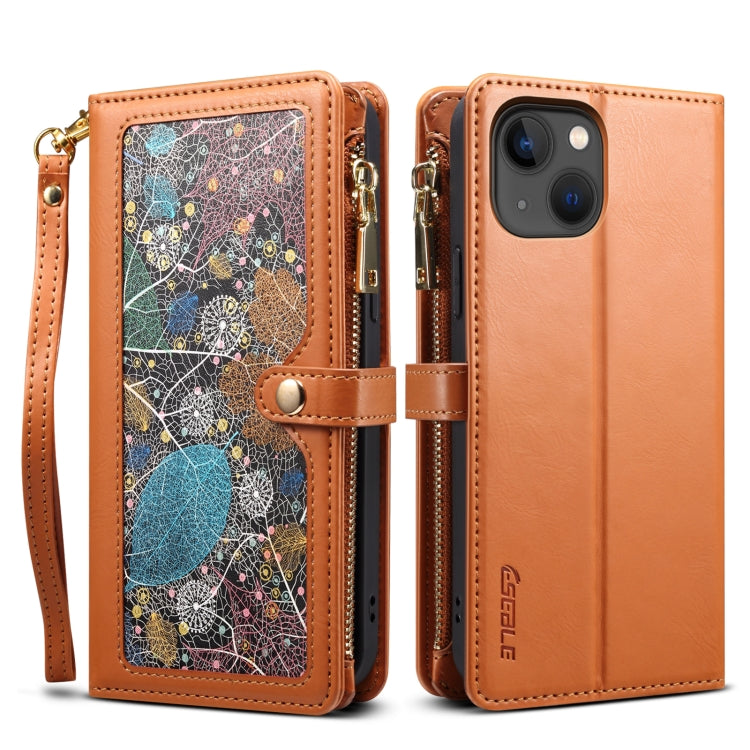 For iPhone 15 ESEBLE Star Series Lanyard Zipper Wallet RFID Leather Case(Brown) - iPhone 15 Cases by ESEBLE | Online Shopping UK | buy2fix