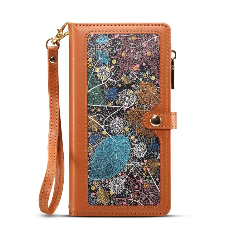 For iPhone 15 ESEBLE Star Series Lanyard Zipper Wallet RFID Leather Case(Brown) - iPhone 15 Cases by ESEBLE | Online Shopping UK | buy2fix
