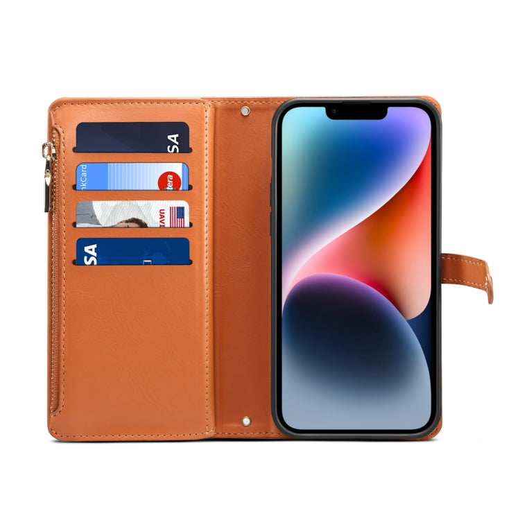 For iPhone 15 ESEBLE Star Series Lanyard Zipper Wallet RFID Leather Case(Brown) - iPhone 15 Cases by ESEBLE | Online Shopping UK | buy2fix