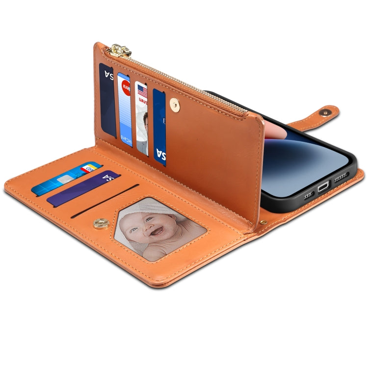For iPhone 15 ESEBLE Star Series Lanyard Zipper Wallet RFID Leather Case(Brown) - iPhone 15 Cases by ESEBLE | Online Shopping UK | buy2fix