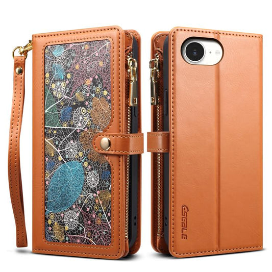 For iPhone 16e ESEBLE Star Series Lanyard Zipper Wallet RFID Leather Case(Brown) - iPhone 16e Cases by ESEBLE | Online Shopping UK | buy2fix