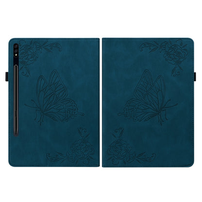 For Samsung Galaxy Tab S9+ Butterfly Flower Embossed Leather Tablet Case(Blue) - Galaxy Tab S9+ Cases by buy2fix | Online Shopping UK | buy2fix