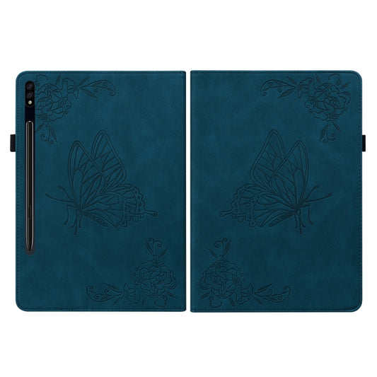 For Samsung Galaxy Tab S9+ Butterfly Flower Embossed Leather Tablet Case(Blue) - Galaxy Tab S9+ Cases by buy2fix | Online Shopping UK | buy2fix