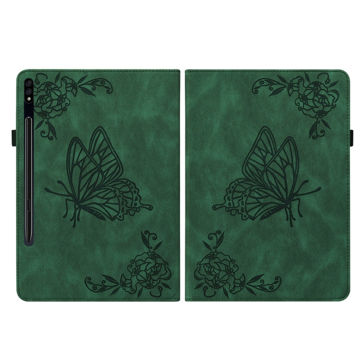 For Samsung Galaxy Tab S7+/S7 FE/S8+ Butterfly Flower Embossed Leather Tablet Case(Green) by buy2fix