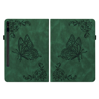For Samsung Galaxy Tab S7+/S7 FE/S8+ Butterfly Flower Embossed Leather Tablet Case(Green) by buy2fix