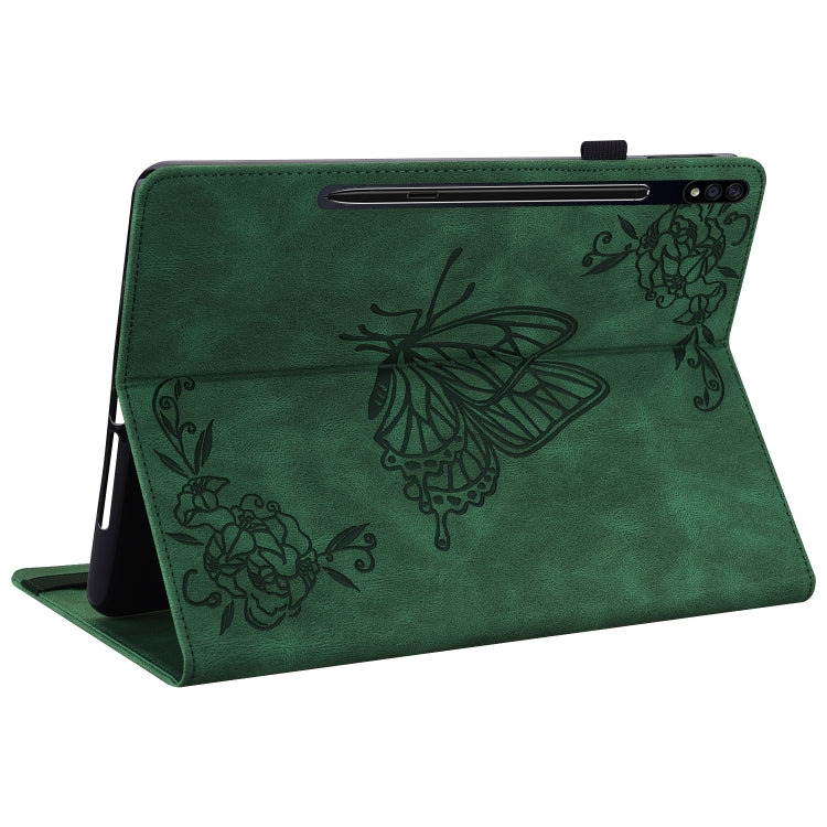 For Samsung Galaxy Tab S7+/S7 FE/S8+ Butterfly Flower Embossed Leather Tablet Case(Green) by buy2fix