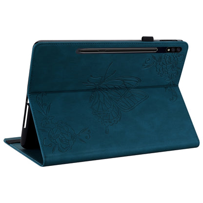 For Samsung Galaxy Tab S7+/S7 FE/S8+ Butterfly Flower Embossed Leather Tablet Case(Blue) by buy2fix