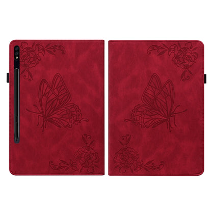For Samsung Galaxy Tab S7+/S7 FE/S8+ Butterfly Flower Embossed Leather Tablet Case(Red) - Tab S7+ T970 / T976B by buy2fix | Online Shopping UK | buy2fix