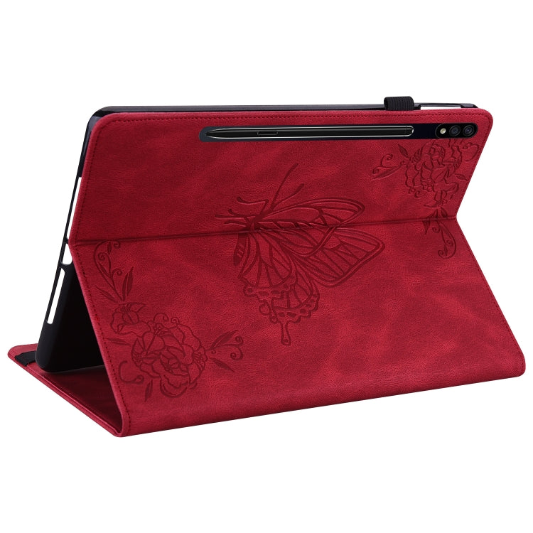 For Samsung Galaxy Tab S7+/S7 FE/S8+ Butterfly Flower Embossed Leather Tablet Case(Red) - Tab S7+ T970 / T976B by buy2fix | Online Shopping UK | buy2fix