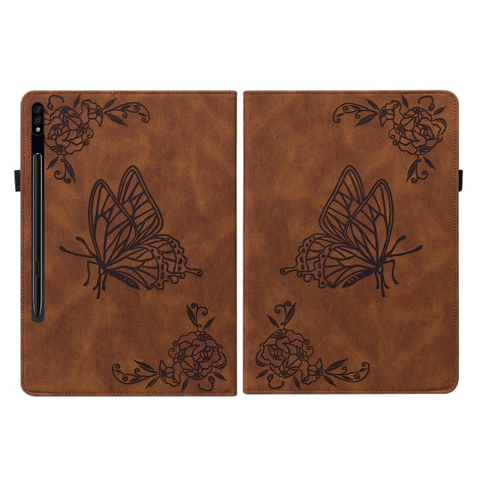 For Samsung Galaxy Tab S7+/S7 FE/S8+ Butterfly Flower Embossed Leather Tablet Case(Brown) by buy2fix