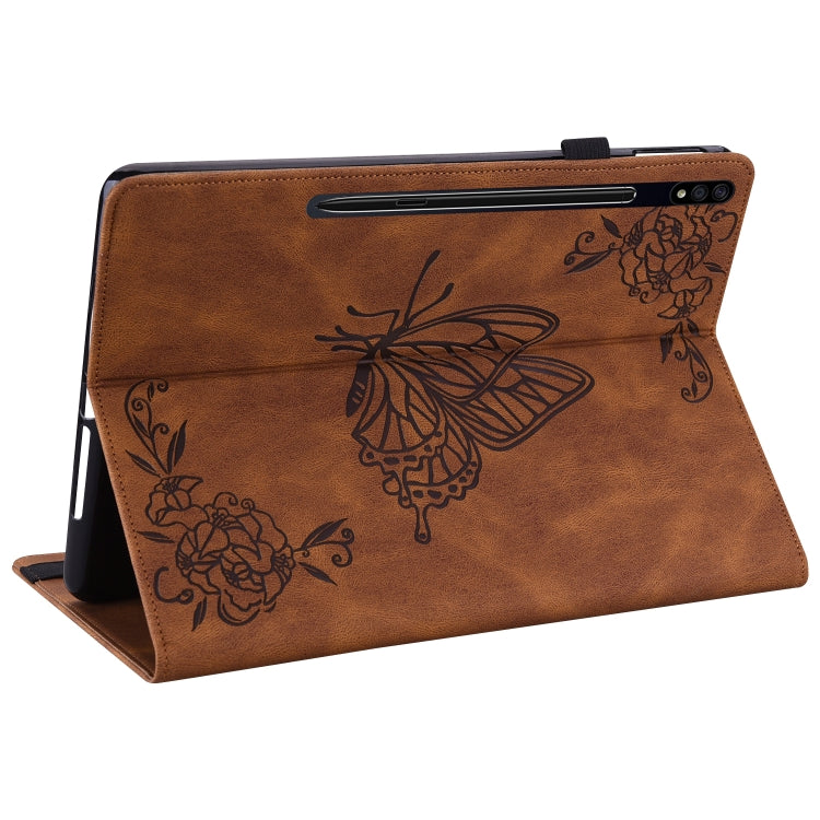 For Samsung Galaxy Tab S7+/S7 FE/S8+ Butterfly Flower Embossed Leather Tablet Case(Brown) by buy2fix