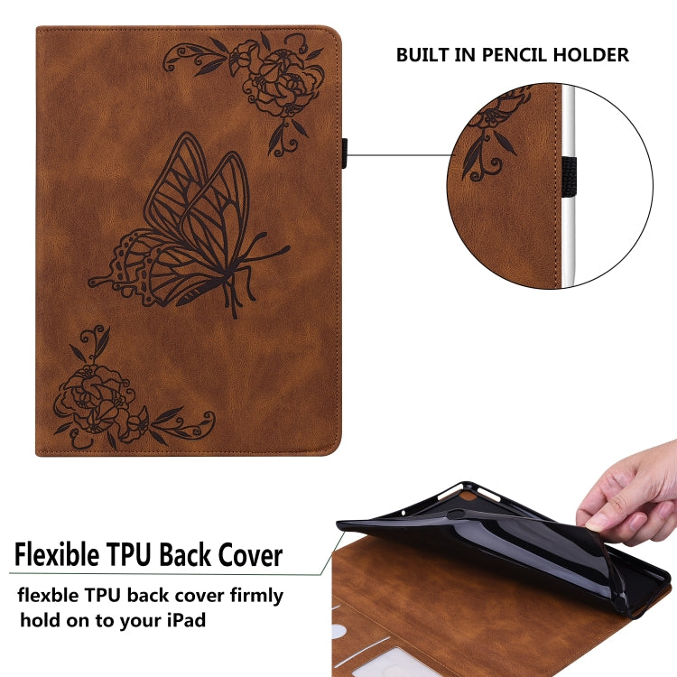 For Samsung Galaxy Tab S7+/S7 FE/S8+ Butterfly Flower Embossed Leather Tablet Case(Brown) by buy2fix