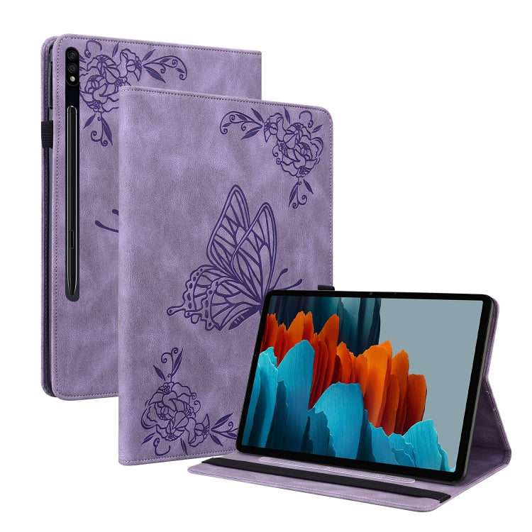 For Samsung Galaxy Tab S7+/S7 FE/S8+ Butterfly Flower Embossed Leather Tablet Case(Purple) by buy2fix