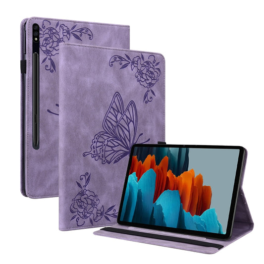 For Samsung Galaxy Tab S7+/S7 FE/S8+ Butterfly Flower Embossed Leather Tablet Case(Purple) by buy2fix