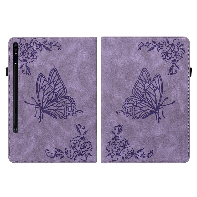 For Samsung Galaxy Tab S7+/S7 FE/S8+ Butterfly Flower Embossed Leather Tablet Case(Purple) by buy2fix