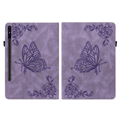 For Samsung Galaxy Tab S7+/S7 FE/S8+ Butterfly Flower Embossed Leather Tablet Case(Purple) by buy2fix