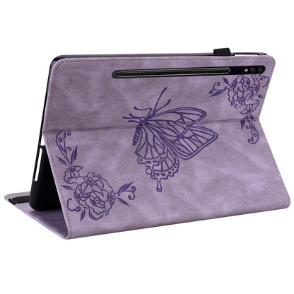 For Samsung Galaxy Tab S7+/S7 FE/S8+ Butterfly Flower Embossed Leather Tablet Case(Purple) by buy2fix