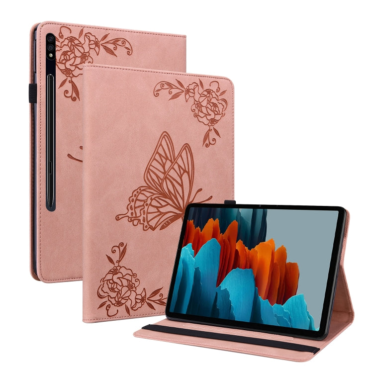 For Samsung Galaxy Tab S7+/S7 FE/S8+ Butterfly Flower Embossed Leather Tablet Case(Rose Gold) by buy2fix