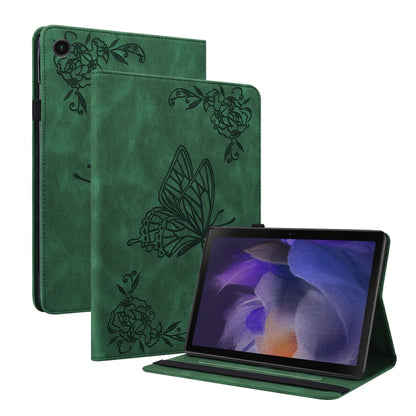 For Samsung Galaxy Tab A11 / А9 Butterfly Flower Embossed Leather Tablet Case(Green) by buy2fix