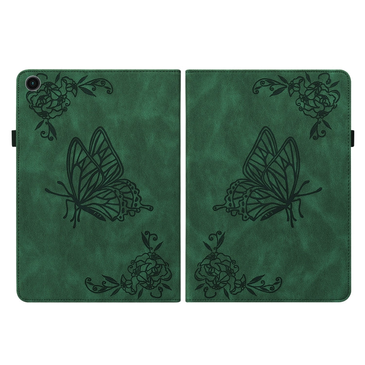 For Samsung Galaxy Tab A11 / А9 Butterfly Flower Embossed Leather Tablet Case(Green) by buy2fix