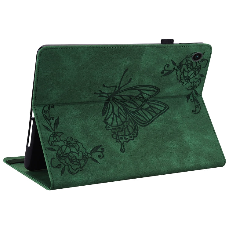 For Samsung Galaxy Tab A11 / А9 Butterfly Flower Embossed Leather Tablet Case(Green) by buy2fix