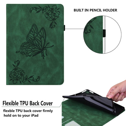 For Samsung Galaxy Tab A11 / А9 Butterfly Flower Embossed Leather Tablet Case(Green) by buy2fix